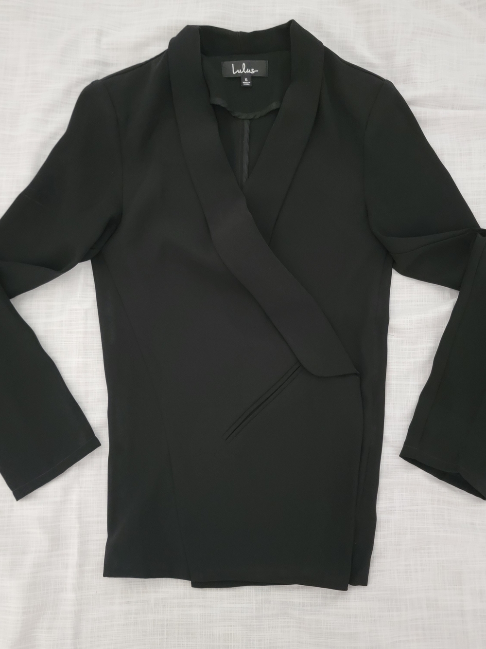 Lulu's Black Faux-Wrap Long Sleeve Blouse